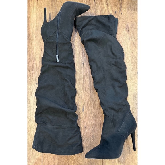Jessica Simpson Shoes - Jessica Simpson Black Suede Pointed Toe Stiletto Heel Knee High Boots Size 7